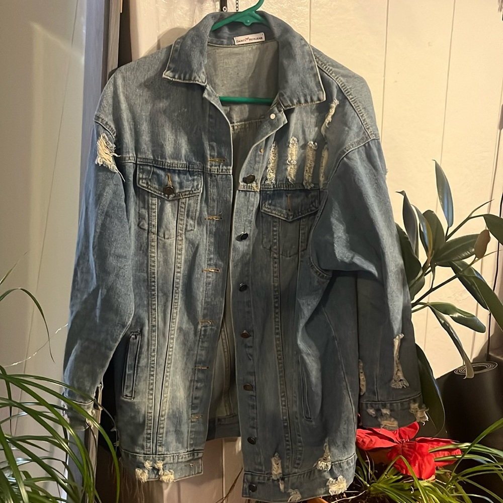 Distressed over sized Jean jacket